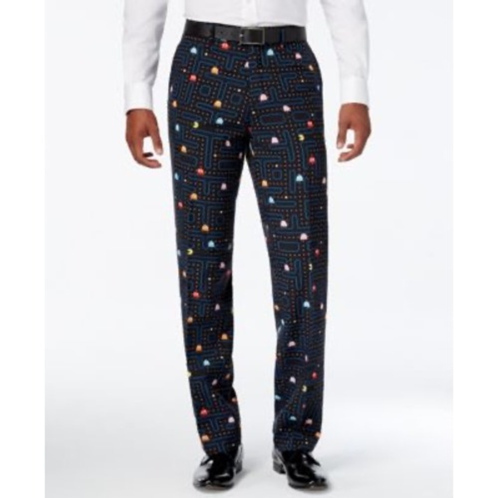 OppoSuits Pac-Man Mens Dress Pants Retro Video Game Maze Print Black‎ Size US 38